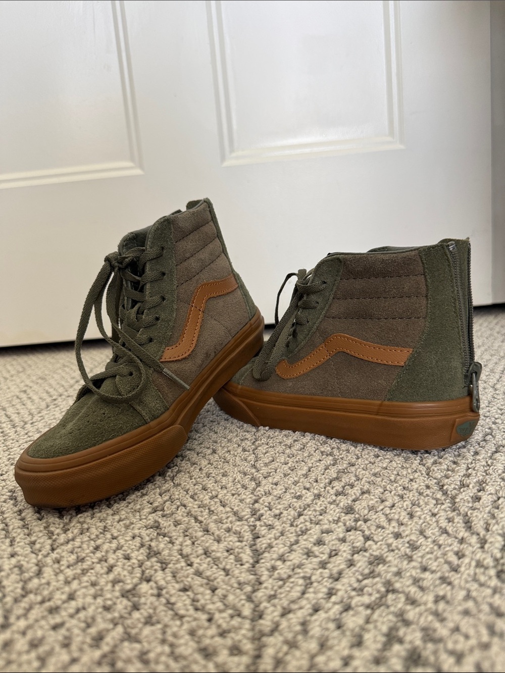 Vans Olive Green and Brown Suede High-Top Sneakers